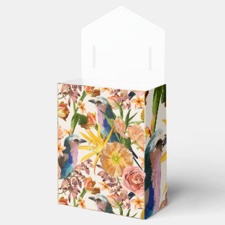 Caja Para Regalos Pájaro, flores primaverales naranjas, ilustracion