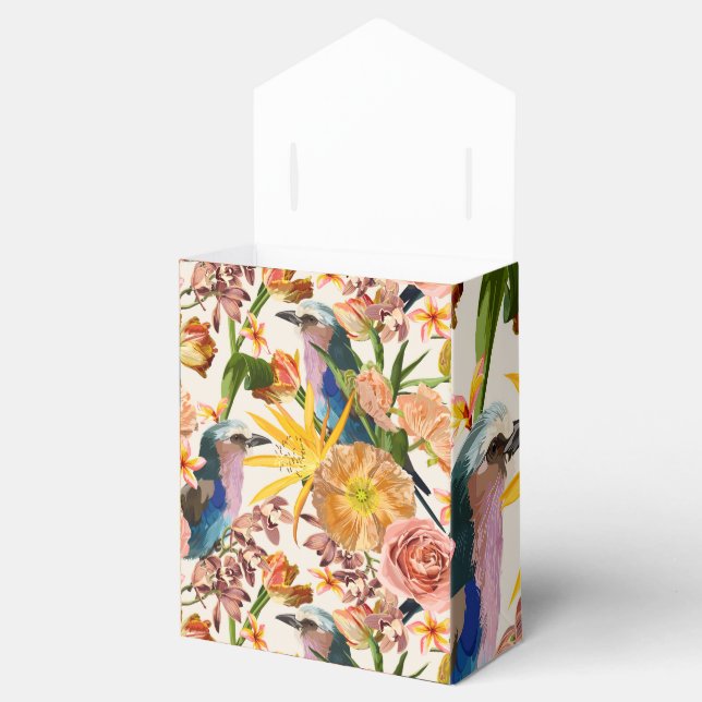 Caja Para Regalos Pájaro, flores primaverales naranjas, ilustracion  (Abierto)