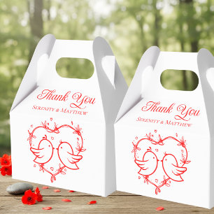 Caja Para Regalos Pájaros de Amor Boho Corazón Rojo Jardín Agradecim