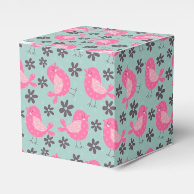 Caja Para Regalos Pájaros y flores de polka (Costado Anverso)