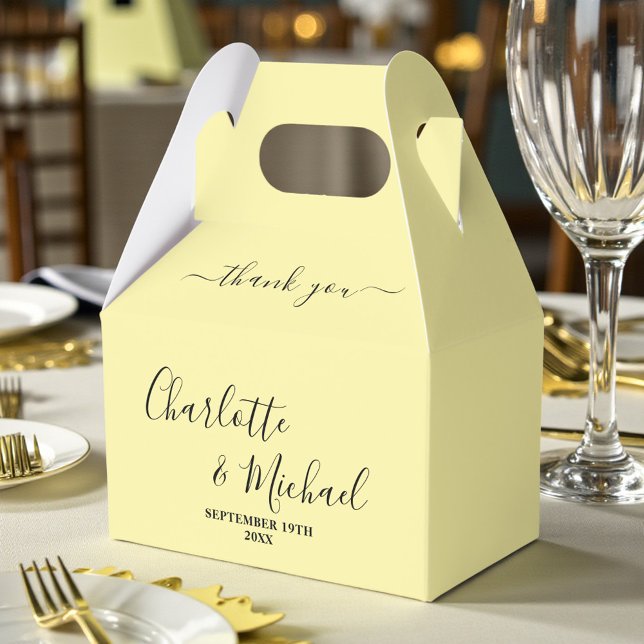 Caja Para Regalos Pale Yellow Script Minimalist Wedding Thank You (Subido por el creador)