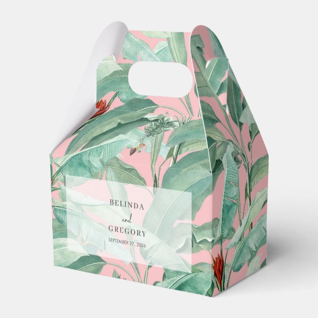 Caja Para Regalos Palm de plátano tropical rosa deja favor de matrim (Front Side)