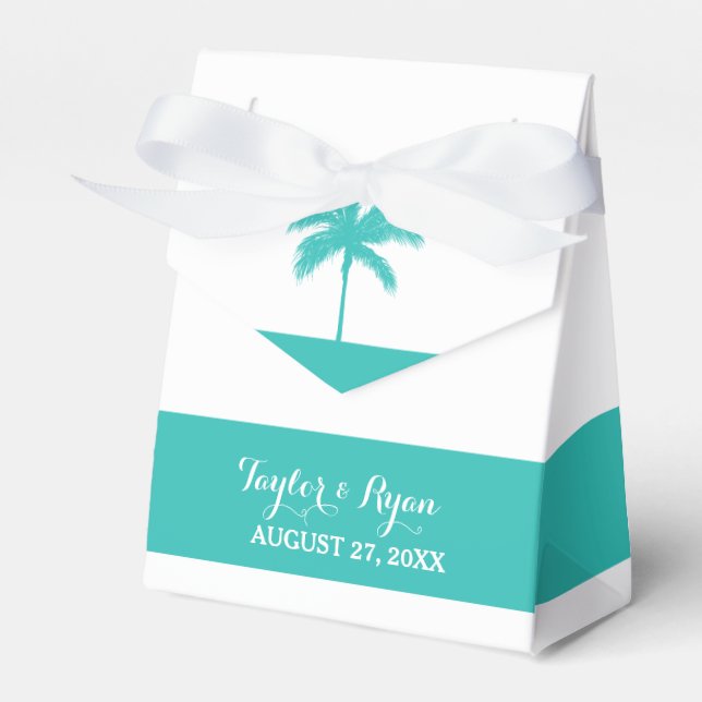 Caja Para Regalos Palm Tree Aqua Wedding Favor Box (Front Side)