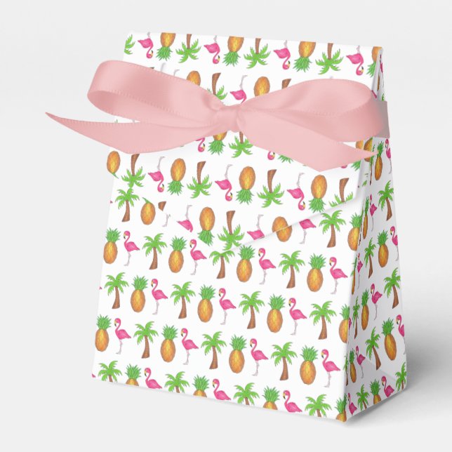 Caja Para Regalos Palm Tree Pineapple Isla Tropical Rosa Flamingo (Front Side)