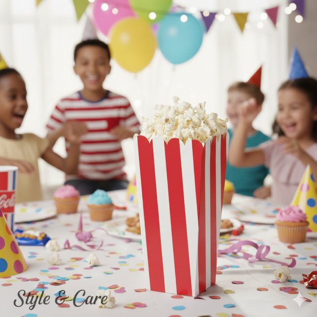 Caja Para Regalos Palomitas de rayas rojas y blancas clásicas (Classic Bright Red and White Striped Popcorn Favor Boxes)