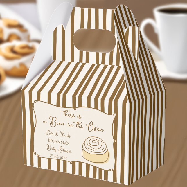 Caja Para Regalos Pan en el horno fiesta de bebé personalizada  (Bun in the oven baking baby shower personalized favor boxes brown stripes coffee baby shower brunch)