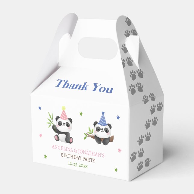 Caja Para Regalos Panda Boy and Girl Joint Birthday  (Front Side)