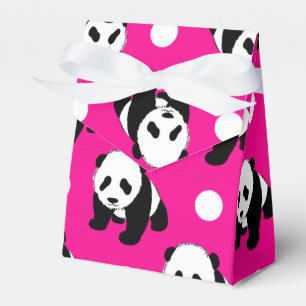 Caja Para Regalos Panda lindo; puntos de Polka Neon rosado, negro y