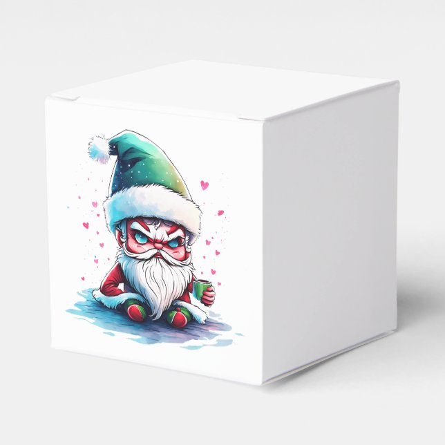 Caja Para Regalos Papá Noel enojado con una copa de café (Costado Anverso)