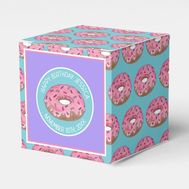 Caja Para Regalos Papel de Chica de cumpleaños de donut rosado de nu (Costado Anverso)