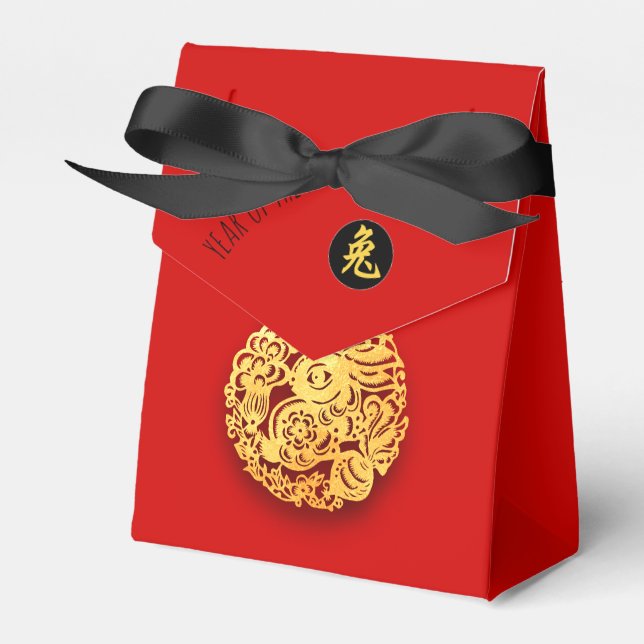 Caja Para Regalos Papel de conejo dorado rojo Año nuevo chino 2023 T (Front Side)