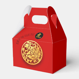 Caja Para Regalos Papel del tigre dorado rojo Año nuevo chino 2022