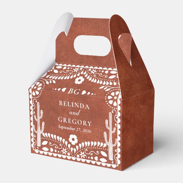 Caja Para Regalos Papel Picado Boda Mexican Terracotta Brown Wedding (Front Side)