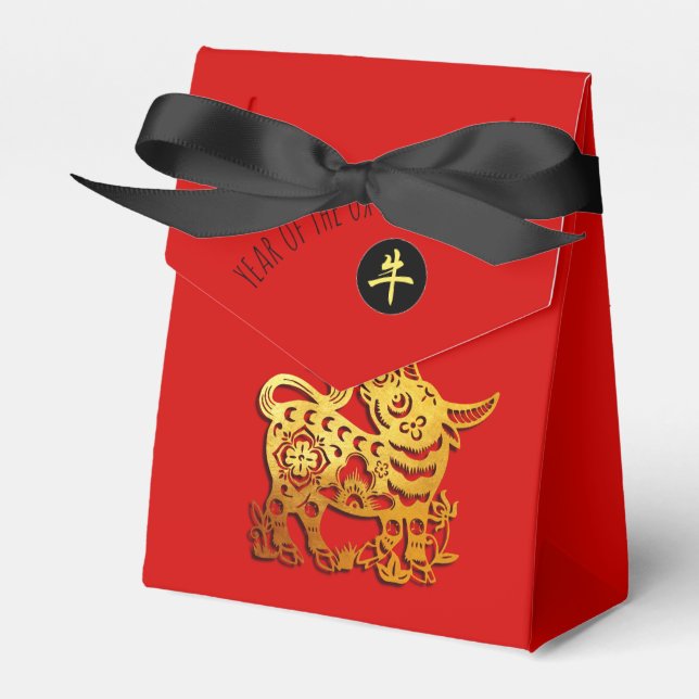 Caja Para Regalos Papel Rojo Golden Ox Papercut Año Nuevo Chino 2021 (Front Side)