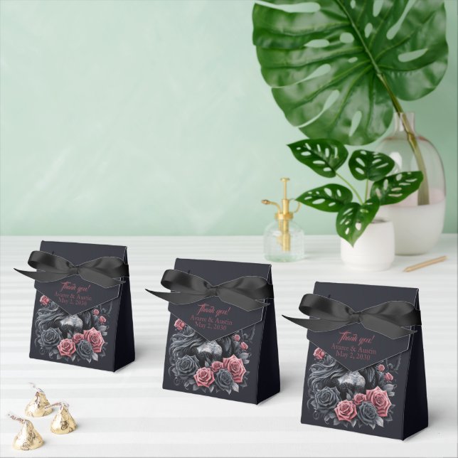 Caja Para Regalos Pareja Boda gótica negra y rosa (Múltiple)