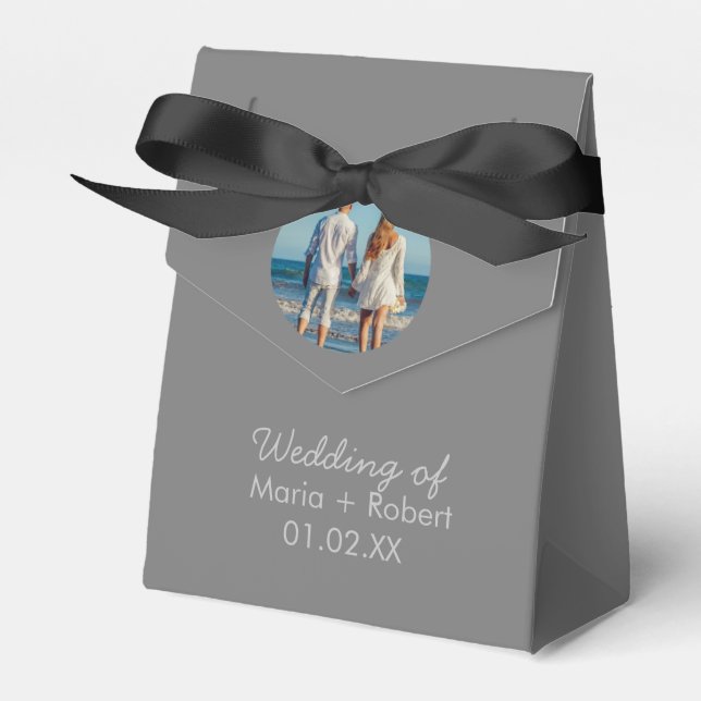 Caja Para Regalos Pareja de boda simple foto gris (Front Side)