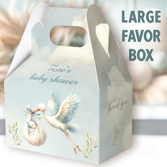 Caja Para Regalos Paro especial Stork Boy Baby Shower Large (Special Delivery Stork Large Favor Boxes - You can choose from 3 sizes of these gable favor boxes.)