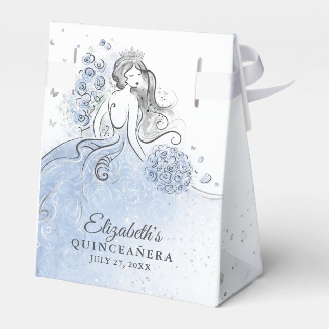 Caja Para Regalos Partido de cumpleaños de Princesa Azul y Plata Cla (Reverso)