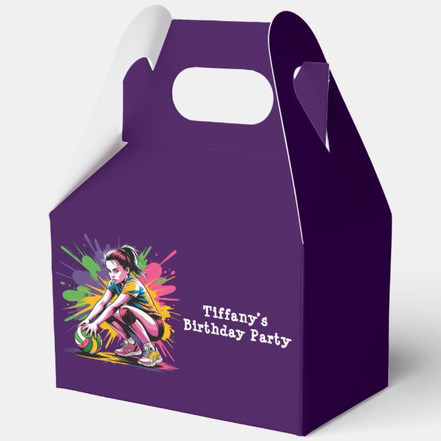 Caja Para Regalos Partido de cumpleaños del Chica de voleibol con sa (Anverso)