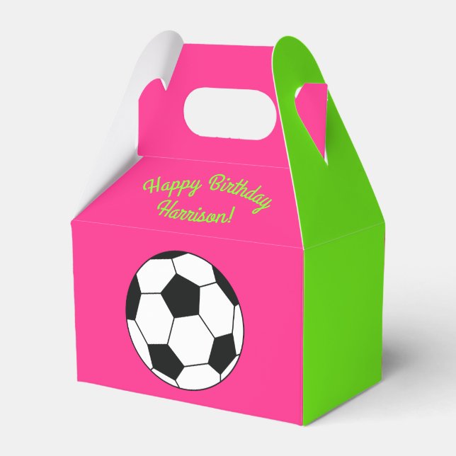 Caja Para Regalos Partido de cumpleaños del deporte del fútbol rosad (Reverso)