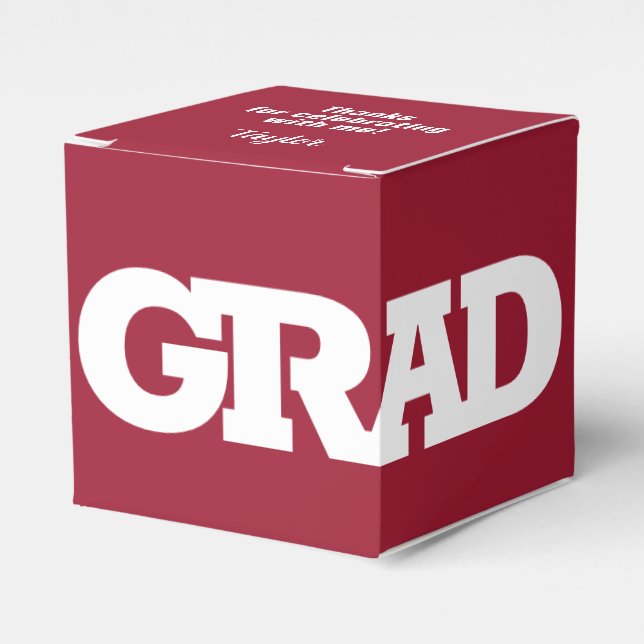 Caja Para Regalos Partido de Graduación Blanca y Crimson de GRAD (Costado Anverso)