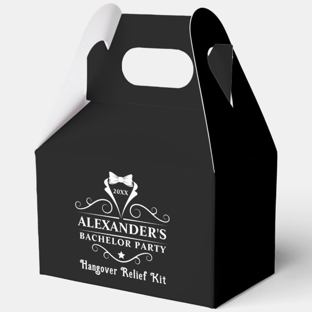 Caja Para Regalos Partido del bachiller Tuxedo Tie Hangover Negro (Anverso)
