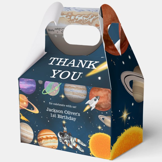 Caja Para Regalos Partido del Primer Cumpleaños del Astronauta Espac (Anverso)