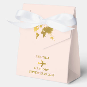 Caja Para Regalos Pasaporte de Boda de Destino Mundial Rosa Dorado