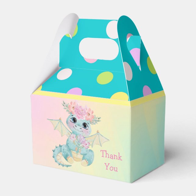 Caja Para Regalos Pastel Cute Dragon Chica Cumpleaños/Baby Shower (Front Side)