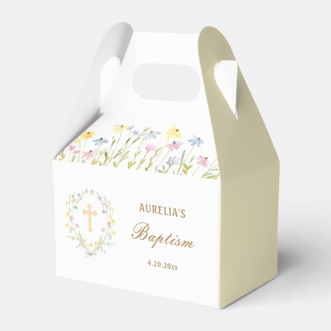 Caja Para Regalos Pastel de flores silvestres Baptism Gable (Front Side)
