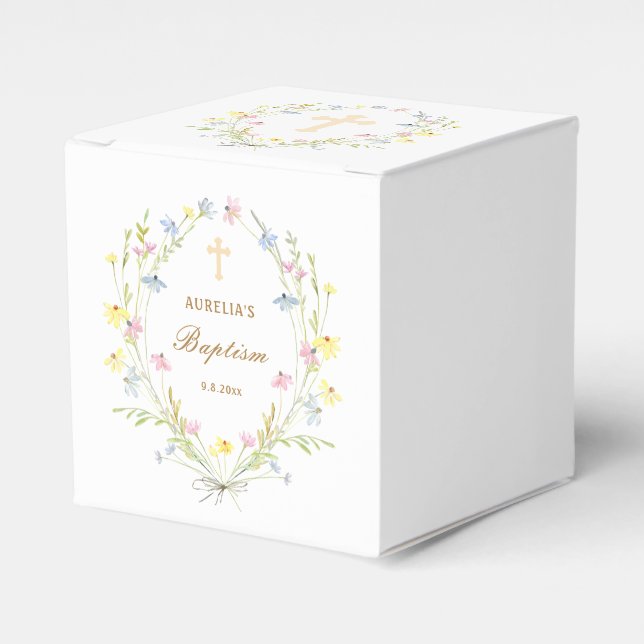 Caja Para Regalos Pastel de flores silvestres cubo de bautismo (Costado Anverso)