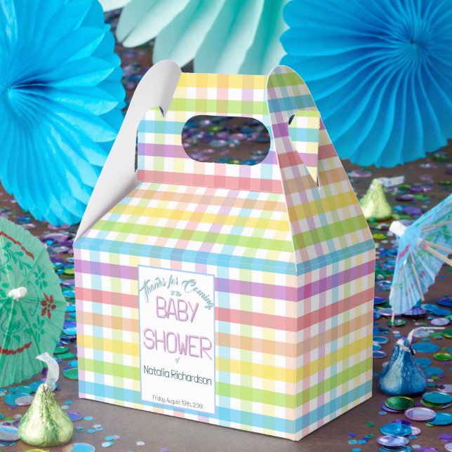 Caja Para Regalos Pastel Gingham Rainbow Baby Shower (Fiesta)