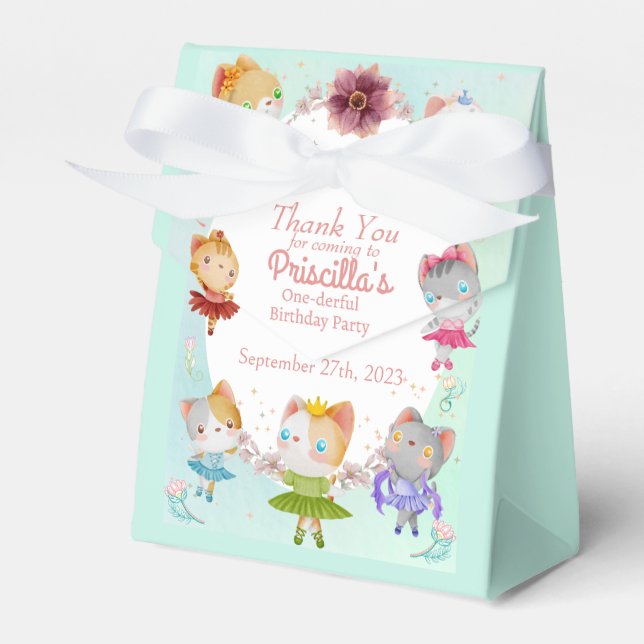 Caja Para Regalos Pastel Green All Ballerina Cat Kids Birday Fiesta (Front Side)