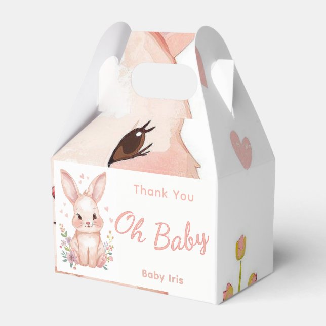 Caja Para Regalos Pastel Pink Baby Shower Treat Box Cute Bunny Party (Front Side)