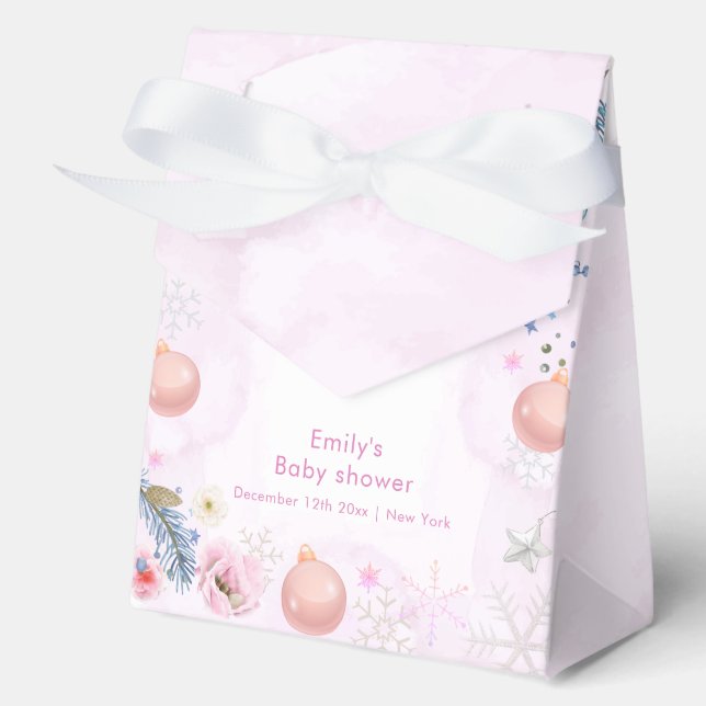 Caja Para Regalos Pastel Pink Winter Snowflake Flower Baby Shower  (Anverso)