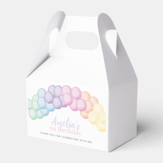 Caja Para Regalos Pastel Rainbow Balloon Garland Primer Fiesta de cu (Front Side)