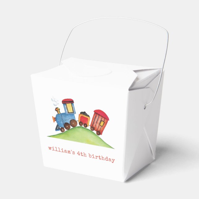 Caja Para Regalos Pastel Red & Blue Train Birday Party (Front Side)