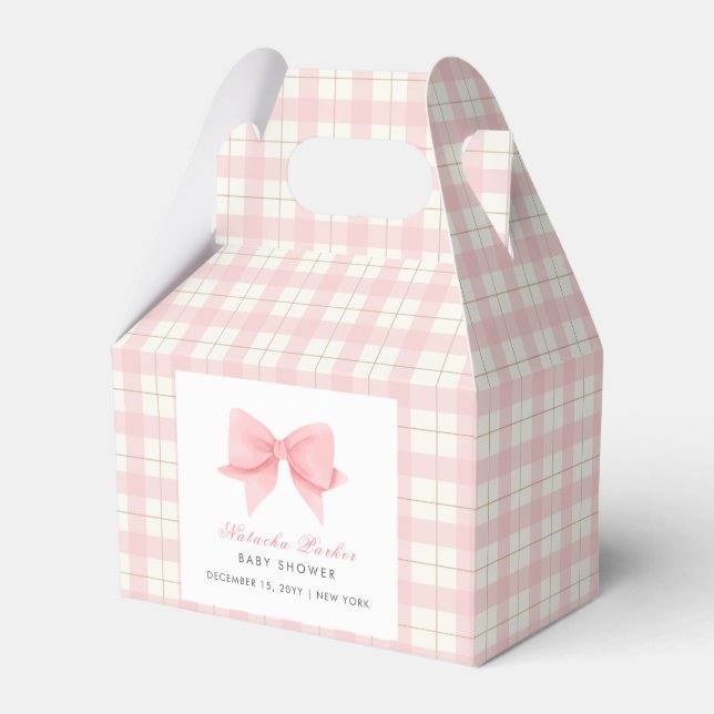Caja Para Regalos Pastel rosa dulce Plaid Gingham Bow Baby Shower (Front Side)