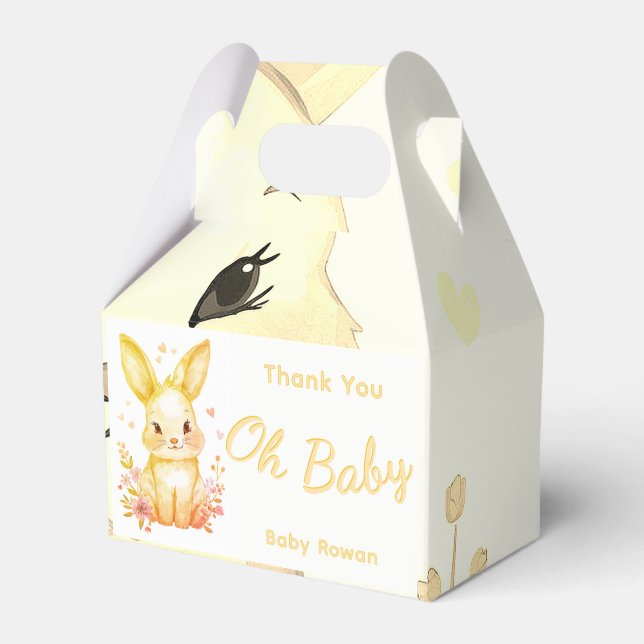 Caja Para Regalos Pastel Yellow Baby Shower Cute Bunny Party Box (Front Side)