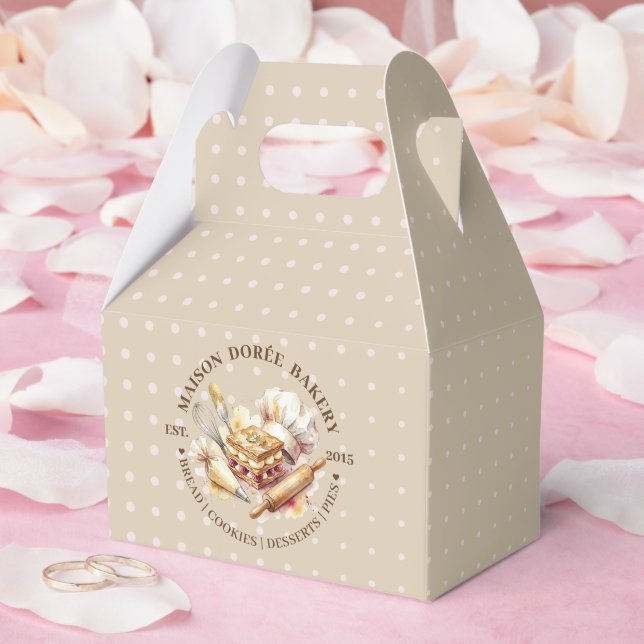 Caja Para Regalos Pastelería Chef de Repostería Acuarela Oro Reposte (Boda)