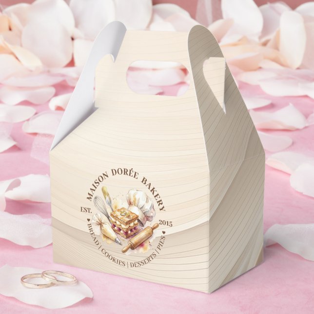 Caja Para Regalos Pastelería Chef de Repostería Acuarela Oro Reposte (Boda)