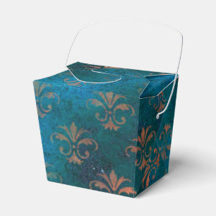 Caja Para Regalos Pátina de cobre grunge y flor de lis turquesa