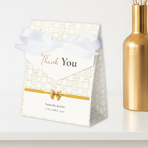 Caja Para Regalos Patrón Art Déco de oro y marfil con boda de lazo