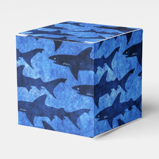 Caja Para Regalos Patrón azul de la Escuela de Tiburones (Costado Anverso)