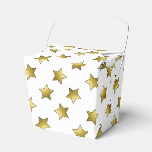 Caja Para Regalos Patrón blanco elegante de estrellas doradas (Front Side)