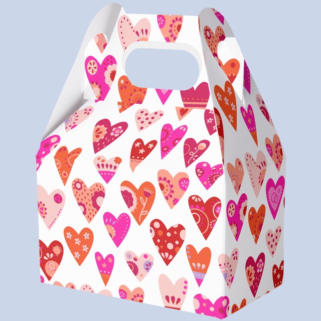 Caja Para Regalos Patrón cardíaco rosa rojo (Fun Japandi hearts pattern red and pink favor box, ideal for Valentine's Day)