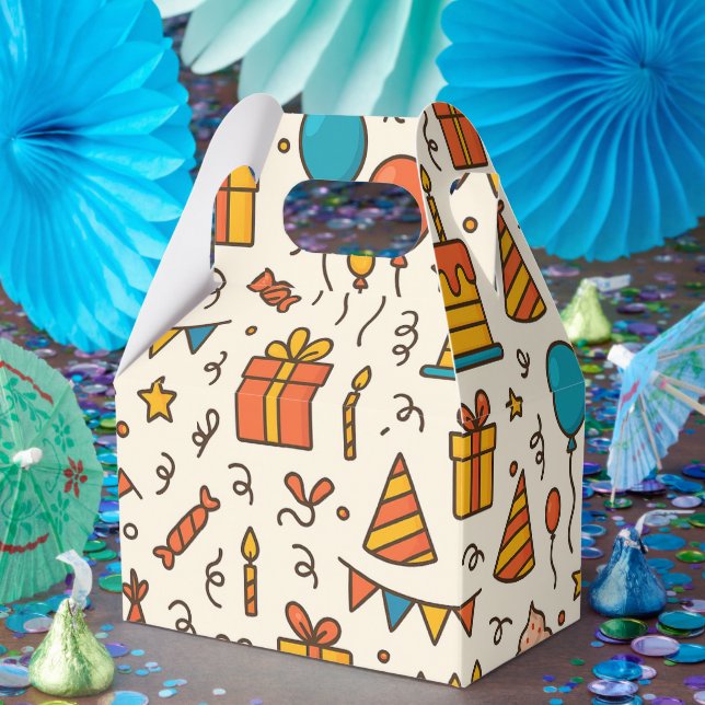 Caja Para Regalos Patrón continuo de fiesta de cumpleaños vibrante (Fiesta)