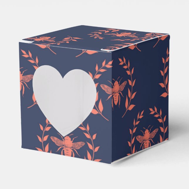 Caja Para Regalos Patrón de abeja reina coral y azul marino (Anverso)