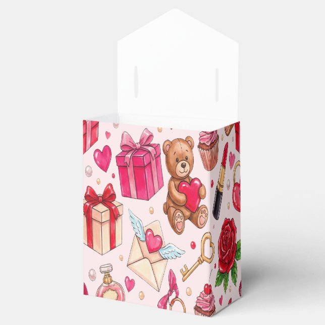 Caja Para Regalos Patrón de amor de acuarela roja y rosa romántico l (Abierto)