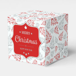 Caja Para Regalos Patrón de árboles de navidad elegantes rojos y pla